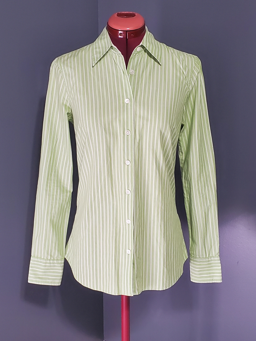 J. Crew Haberdashery Light Green White Striped Button-Down Shirt Women's Size XS